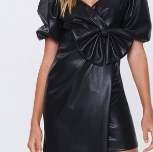 Faux leather mini bow dress